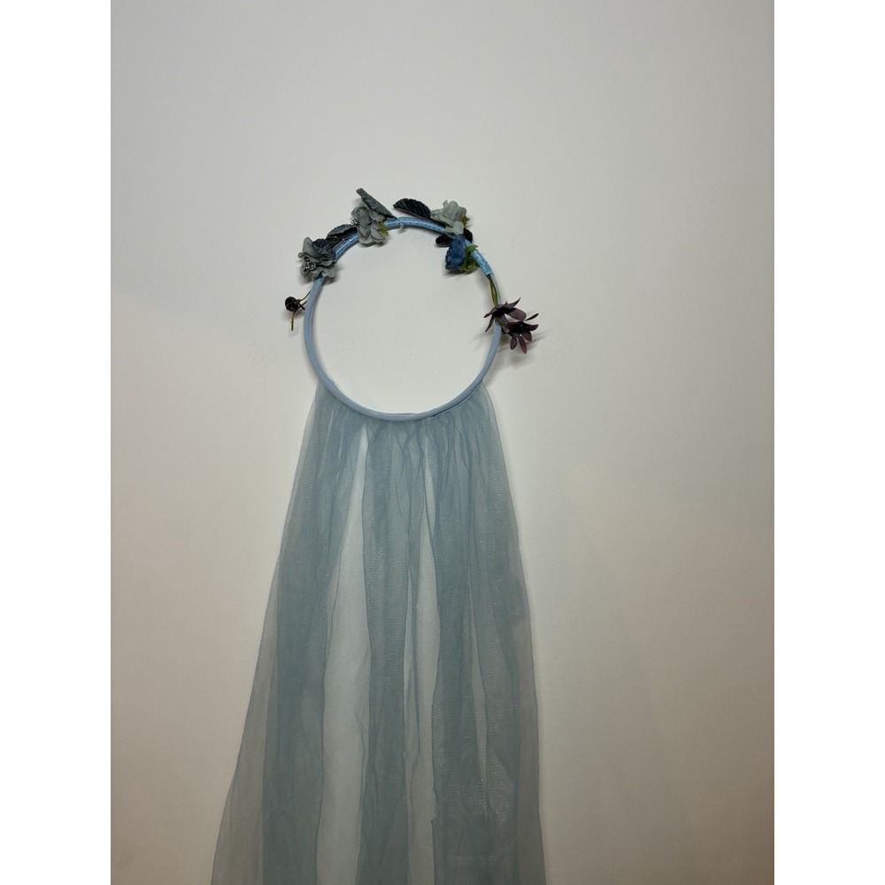 light blue floral crown hoop sheer tulle drape festivals fairy whimsical